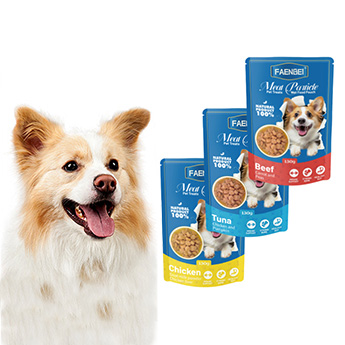 Nutritious meat particles dog wet food pouch 130g